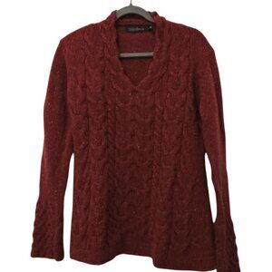 Irelands Eye Red Virgin Wool & Cashmere V-Neck Sweater Womens Medium